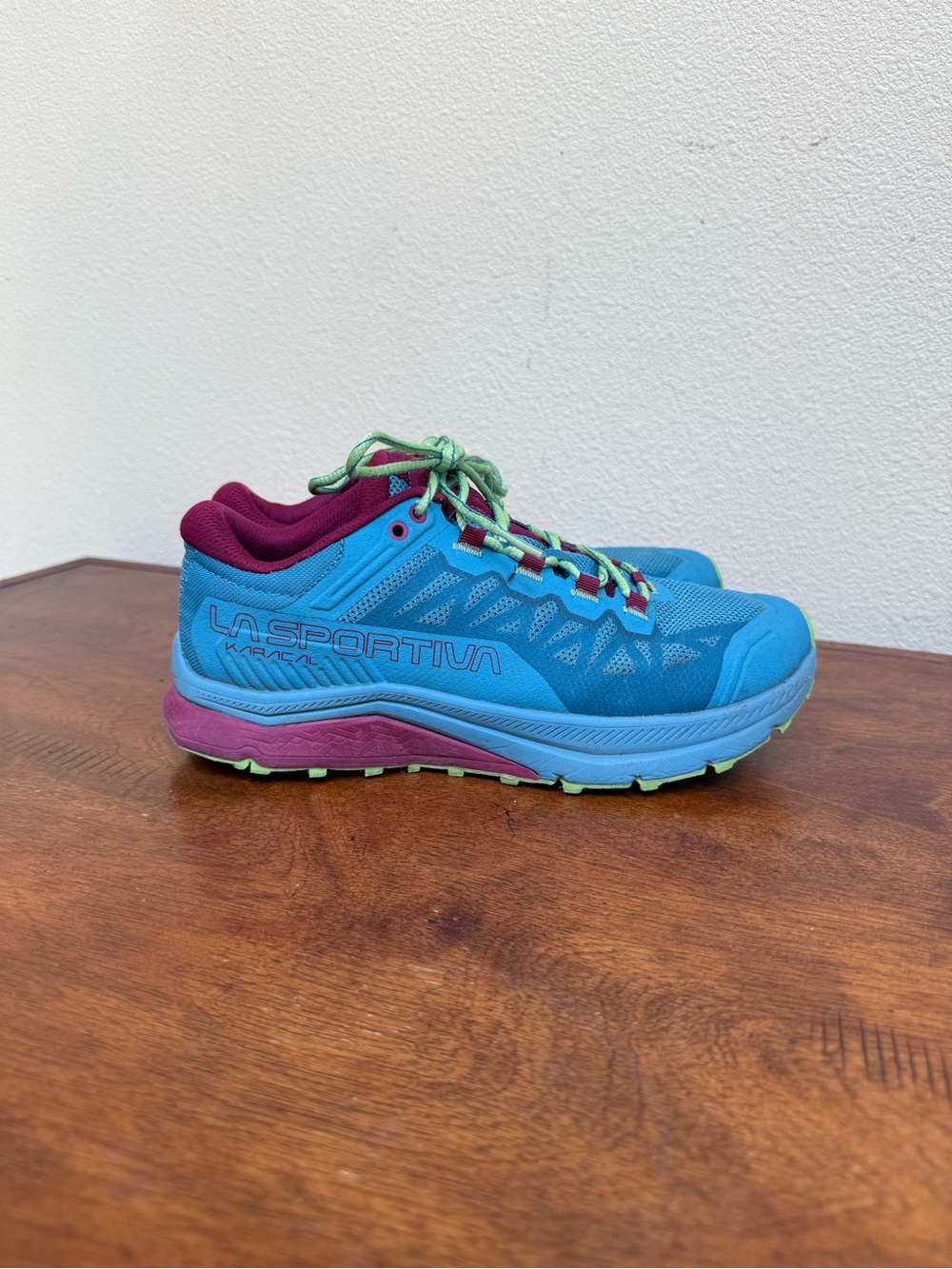 La Sportiva Blue Athletic Trail Shoes with Pink and Lime Accents